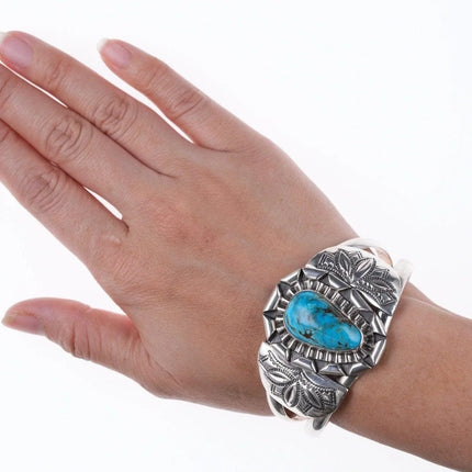 6.875 Vintage Navajo sterling and turquoise bracelet d - Estate Fresh Austin