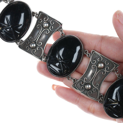 6.875 Vintage Taxco Sterling and carved onyx bracelet - Estate Fresh Austin