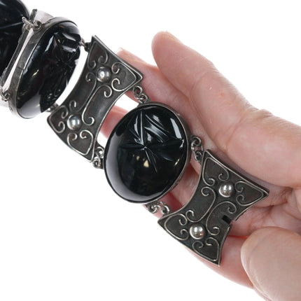 6.875 Vintage Taxco Sterling and carved onyx bracelet - Estate Fresh Austin