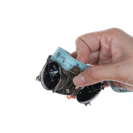 6.875 Vintage Taxco Sterling and carved onyx bracelet - Estate Fresh Austin