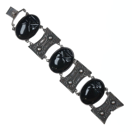 6.875 Vintage Taxco Sterling and carved onyx bracelet - Estate Fresh Austin