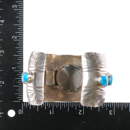 6 7/8" Wilbert Benally Navajo sterling and turquoise nugget watch cuff bracelet - Estate Fresh Austin