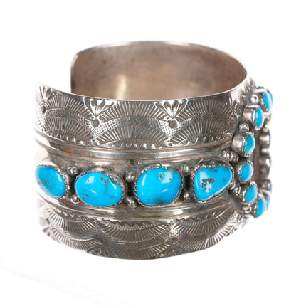 6 7/8" Wilbert Benally Navajo sterling and turquoise nugget watch cuff bracelet - Estate Fresh Austin