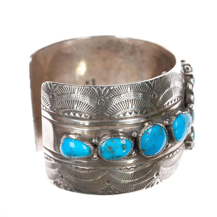 6 7/8" Wilbert Benally Navajo sterling and turquoise nugget watch cuff bracelet - Estate Fresh Austin