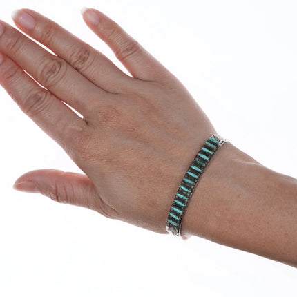 6.875 Wyaco Zuni needlepoint turquoise silver bracelet - Estate Fresh Austin