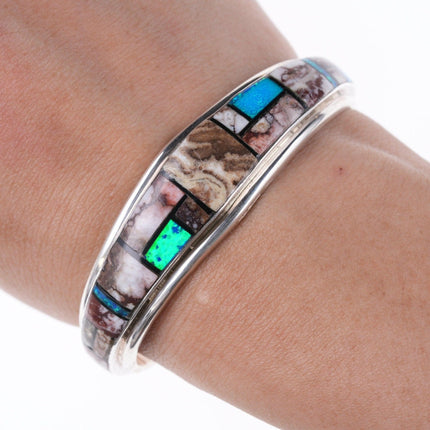 6" AJ Southwestern sterling inlay jasper and opal bracelet - Estate Fresh Austin