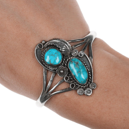 6" Albert Yazzie Navajo silver and turquoise cuff bracelet - Estate Fresh Austin