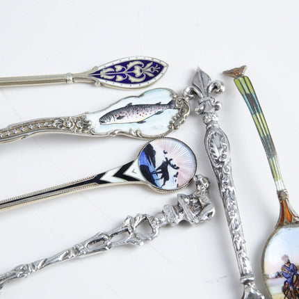 6 Antique Guilloche Silver Enamel Demitasse Spoons - Estate Fresh Austin