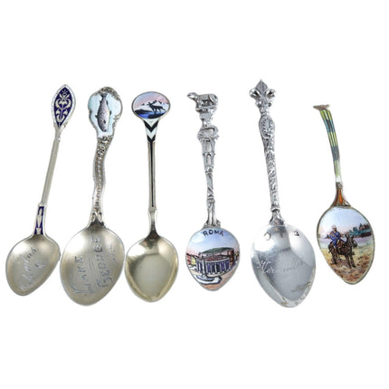 6 Antique Guilloche Silver Enamel Demitasse Spoons - Estate Fresh Austin