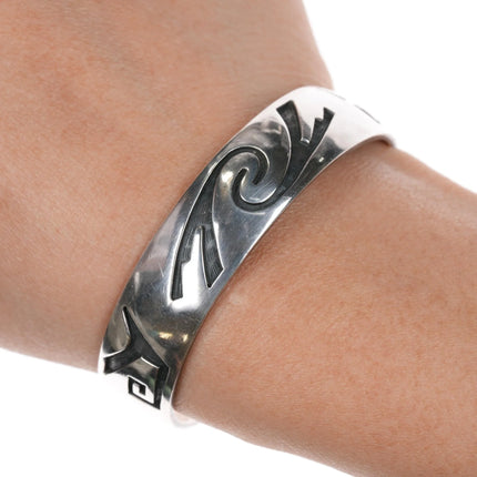 6" Bennett Kagenvema Hopi Silvercraft Guild Overlay cuff bracelet sterling - Estate Fresh Austin