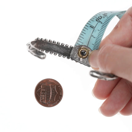 6" c1930's Zuni needlepoint turquoise stamped silver cuff bracelet - Estate Fresh Austin