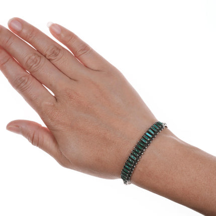 6" c1930's Zuni needlepoint turquoise stamped silver cuff bracelet - Estate Fresh Austin