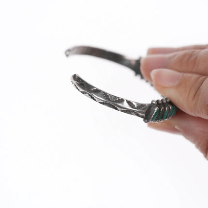 6" c1930's Zuni needlepoint turquoise stamped silver cuff bracelet - Estate Fresh Austin