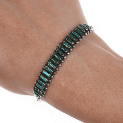 6" c1930's Zuni needlepoint turquoise stamped silver cuff bracelet - Estate Fresh Austin