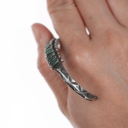 6" c1930's Zuni needlepoint turquoise stamped silver cuff bracelet - Estate Fresh Austin