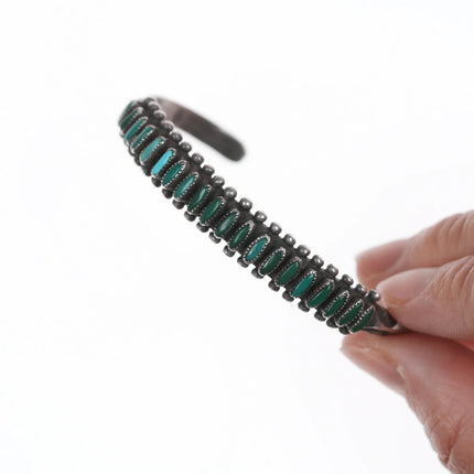 6" c1930's Zuni needlepoint turquoise stamped silver cuff bracelet - Estate Fresh Austin