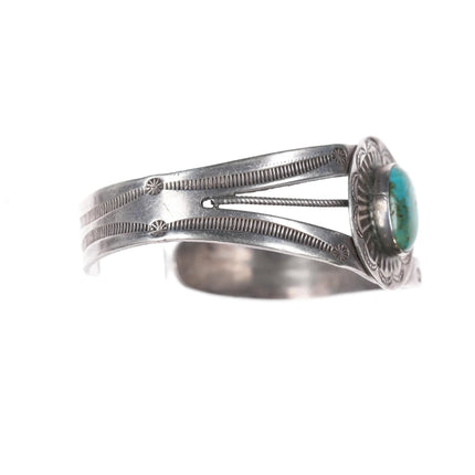 6" c1940's Navajo hand stamped silver cuff bracelet with turquoise - Estate Fresh Austin