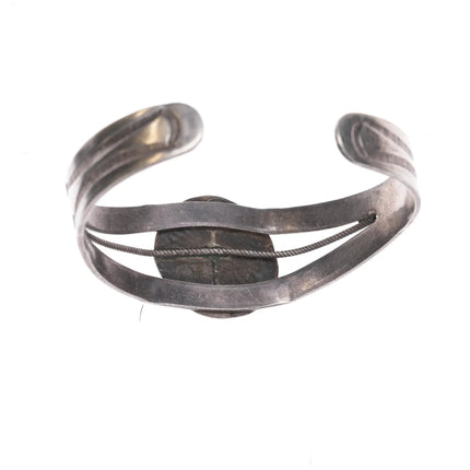 6" c1940's Navajo hand stamped silver cuff bracelet with turquoise - Estate Fresh Austin