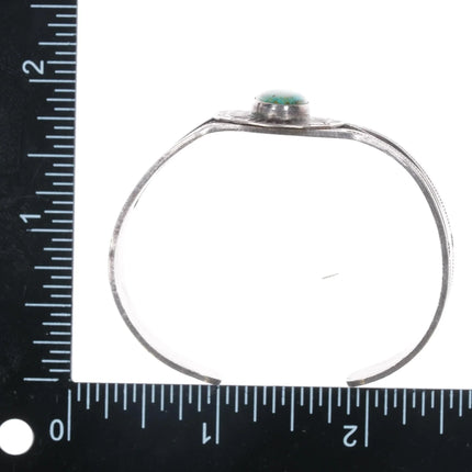 6" c1940's Navajo hand stamped silver cuff bracelet with turquoise - Estate Fresh Austin