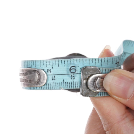 6" c1940's Navajo hand stamped silver cuff bracelet with turquoise - Estate Fresh Austin