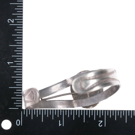 6" c1940's Navajo hand stamped silver cuff bracelet with turquoise - Estate Fresh Austin