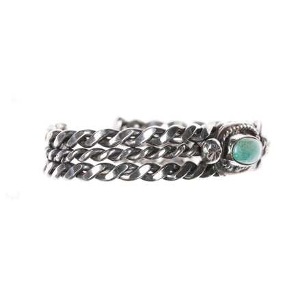 6" c1950 Pueblo Native American woven silver cuff bracelet with turquoise - Estate Fresh Austin