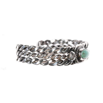 6" c1950 Pueblo Native American woven silver cuff bracelet with turquoise - Estate Fresh Austin