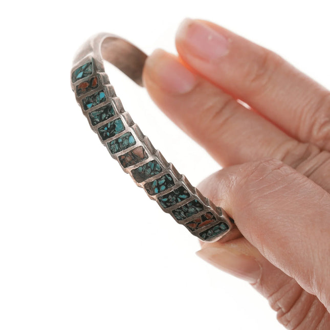 6" c1970's Native American Chip inlay sterling zigzag cuff bracelet - Estate Fresh Austin