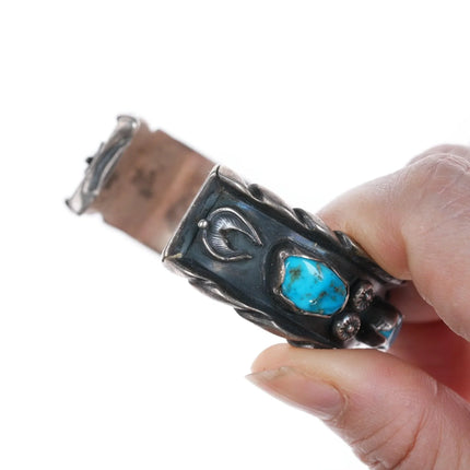 6" Carl Luthey Shop (1902-1975) Native American Silver and turquoise cuff bracelet - Estate Fresh Austin