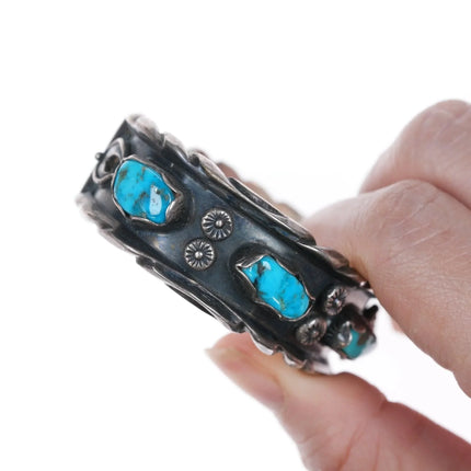 6" Carl Luthey Shop (1902-1975) Native American Silver and turquoise cuff bracelet - Estate Fresh Austin