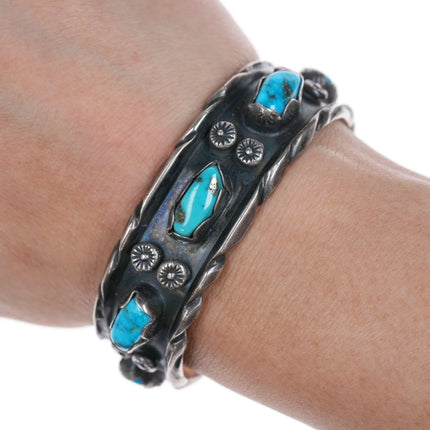 6" Carl Luthey Shop (1902-1975) Native American Silver and turquoise cuff bracelet - Estate Fresh Austin