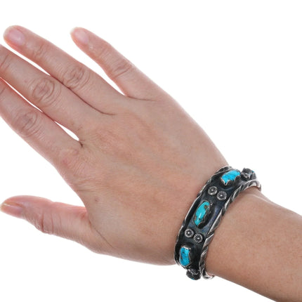 6" Carl Luthey Shop (1902-1975) Native American Silver and turquoise cuff bracelet - Estate Fresh Austin