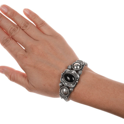 6" David Reeves Navajo sterling and onyx cuff bracelet - Estate Fresh Austin