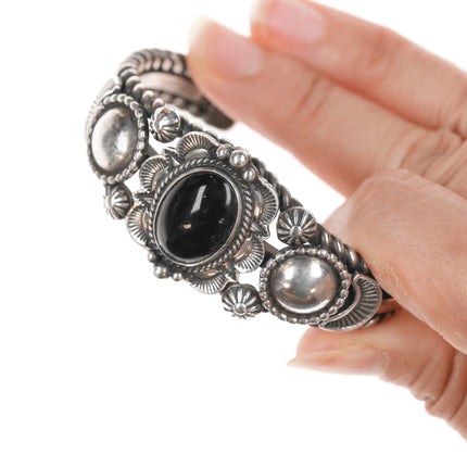 6" David Reeves Navajo sterling and onyx cuff bracelet - Estate Fresh Austin