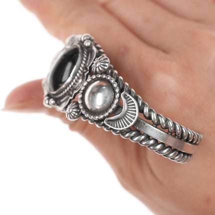 6" David Reeves Navajo sterling and onyx cuff bracelet - Estate Fresh Austin