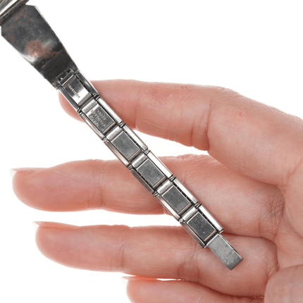 6"+ Dishta Zuni silver Flush inlay turquoise watch band with old school digital - Estate Fresh Austin