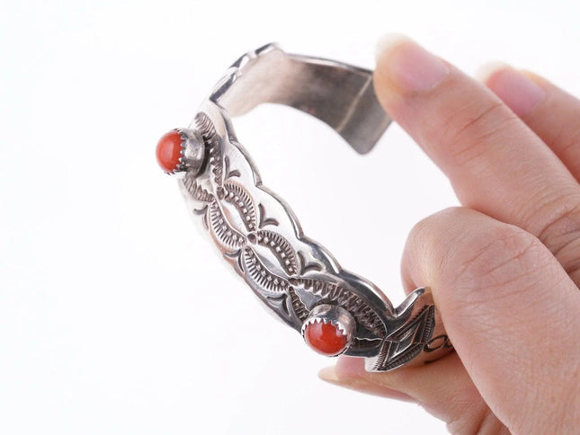 6" Jay Livingston Navajo/Zuni Sterling and coral bracelet - Estate Fresh Austin
