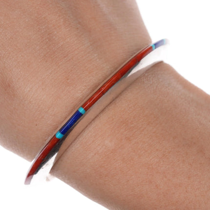 6" Jimmie King Jr Navajo sterling multi-stone inlay cuff bracelet - Estate Fresh Austin