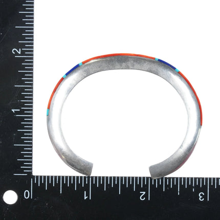 6" Jimmie King Jr Navajo sterling multi-stone inlay cuff bracelet - Estate Fresh Austin