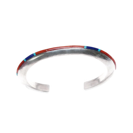 6" Jimmie King Jr Navajo sterling multi-stone inlay cuff bracelet - Estate Fresh Austin