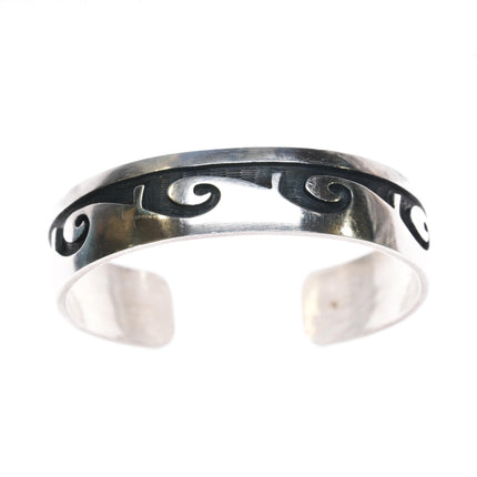 6" Larry Pooyouma + Hopi crafts Overlay cuff bracelet sterling silver - Estate Fresh Austin