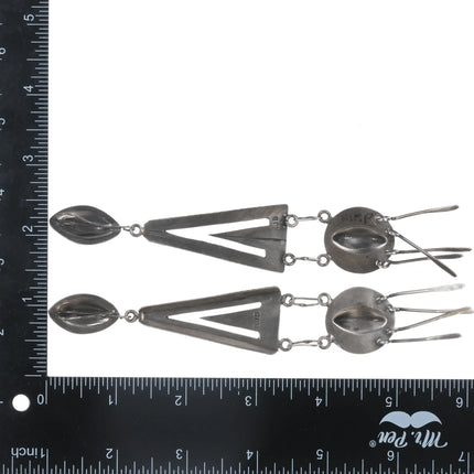 6" long Kee Joe Benally Navajo hand stamped silver earrings - Estate Fresh Austin