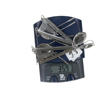 6" long Kee Joe Benally Navajo hand stamped silver earrings - Estate Fresh Austin