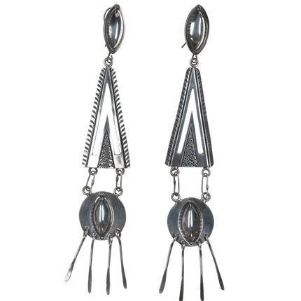 6" long Kee Joe Benally Navajo hand stamped silver earrings - Estate Fresh Austin