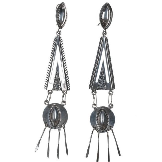 6" long Kee Joe Benally Navajo hand stamped silver earrings - Estate Fresh Austin