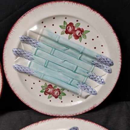 6 Longchamp French Majolica Asparagus Plates 9 7/8" - Estate Fresh Austin