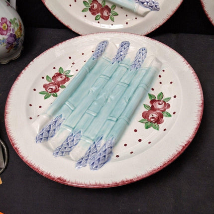 6 Longchamp French Majolica Asparagus Plates 9 7/8" - Estate Fresh Austin