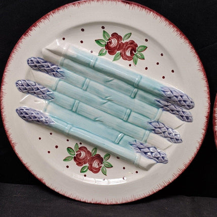 6 Longchamp French Majolica Asparagus Plates 9 7/8" - Estate Fresh Austin
