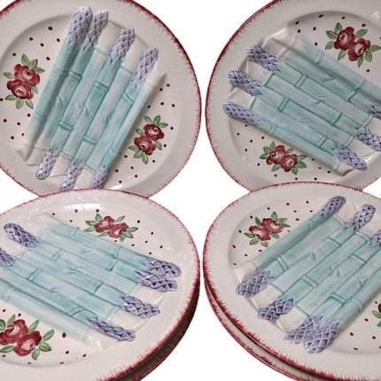 6 Longchamp French Majolica Asparagus Plates 9 7/8" - Estate Fresh Austin