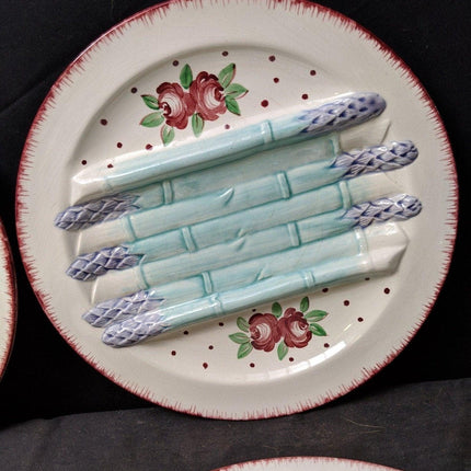 6 Longchamp French Majolica Asparagus Plates 9 7/8" - Estate Fresh Austin